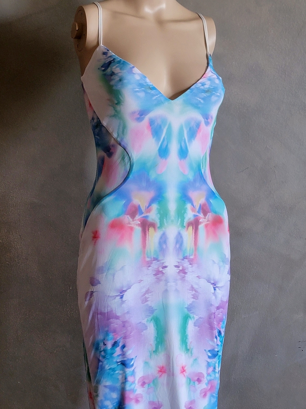 AFRM Pastel Tie-Dye Slip Maxi Dress in White, Blue, Pink